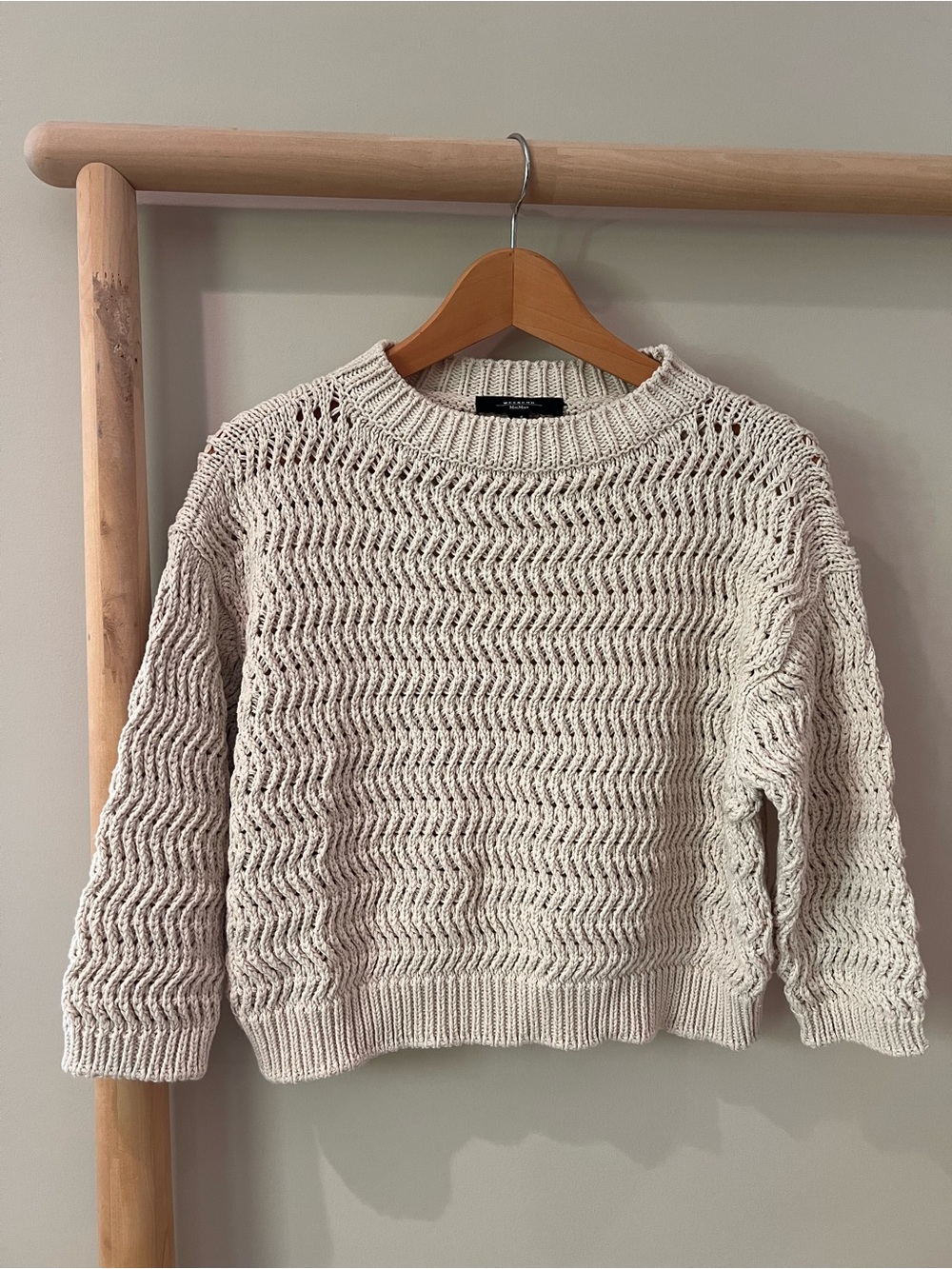 Weekend Max Mara beige cable knit pullover boxy 3/4 sleeve sweater sz small